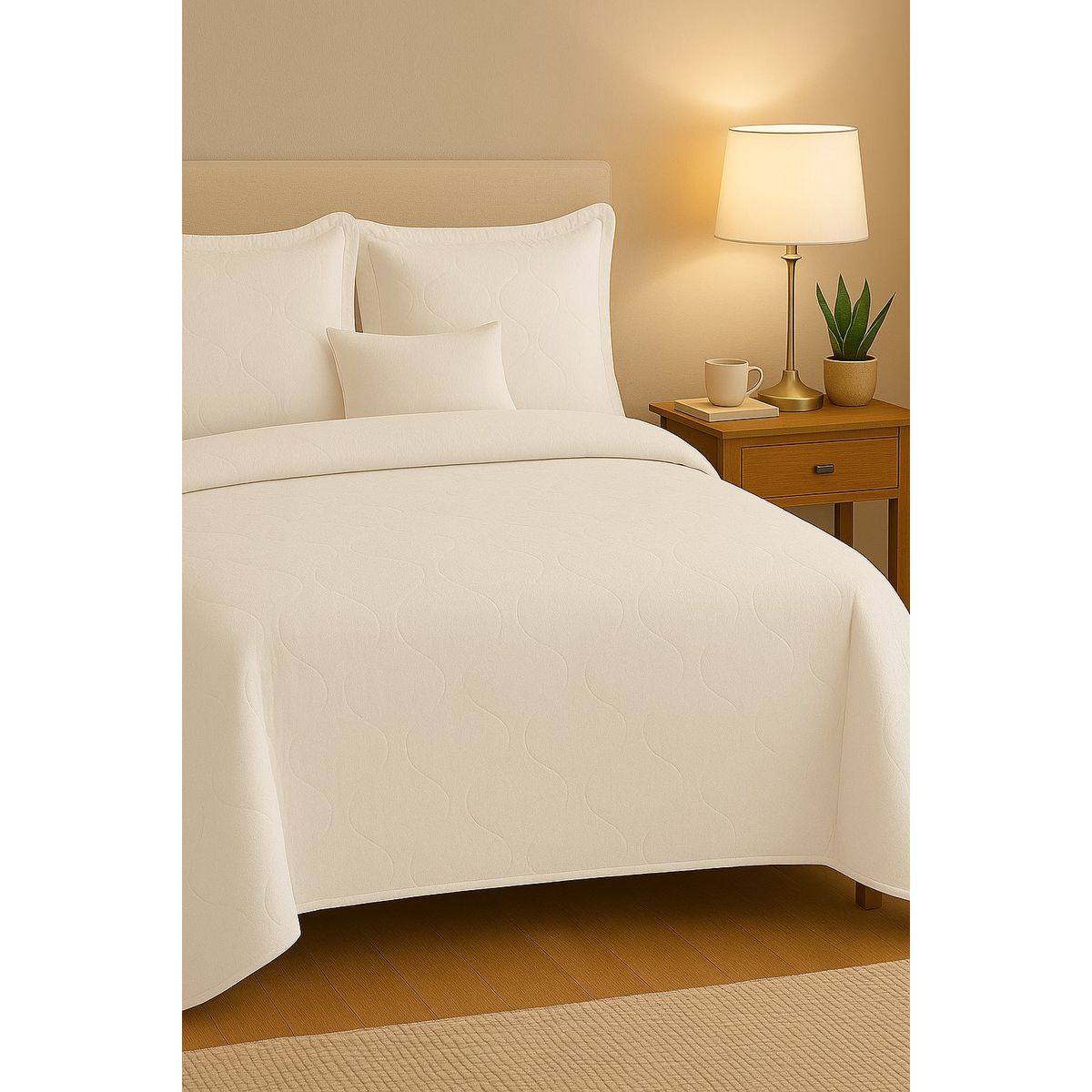 ANNGEBUT - Cubrecama Reversible Blanco  – Ligero - Incluye Fundas