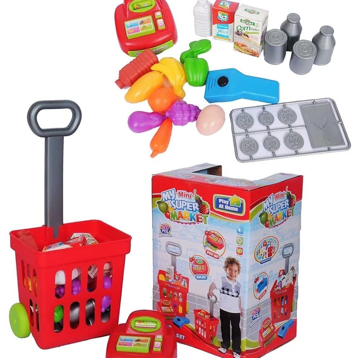 GENERICO - Mini Carrito Supermercado Niños Caja Registradora Sonido Set supermercado