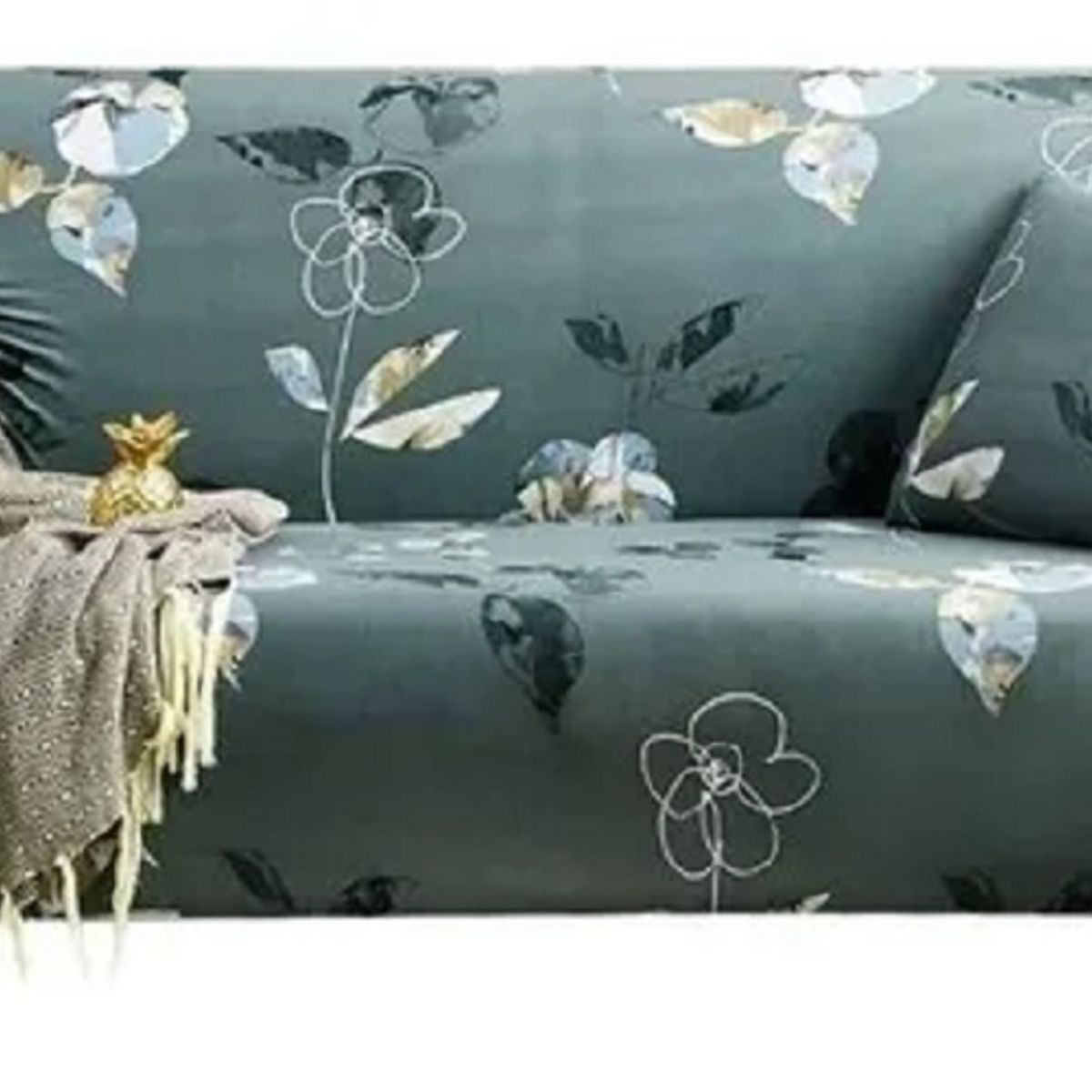 GENERICO - FUNDAS PARA  MUEBLE 3+1+1 CUBRE SILLON  TELA ELASTICA VERDE FLOR TF