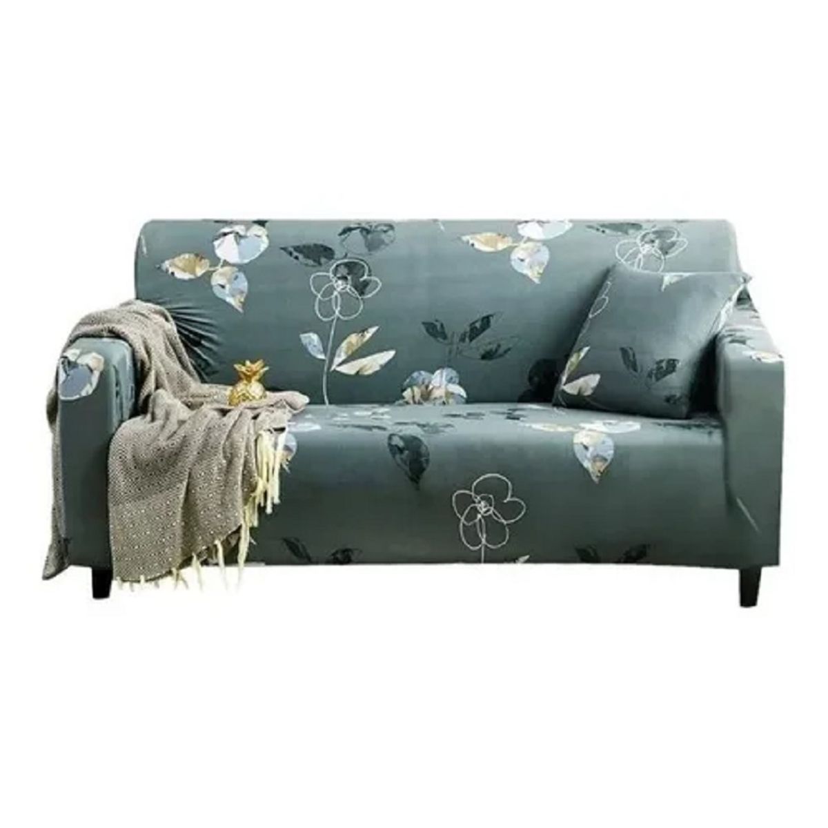 GENERICO - FUNDAS PARA  MUEBLE 3+1+1 CUBRE SILLON  TELA ELASTICA VERDE FLOR TF