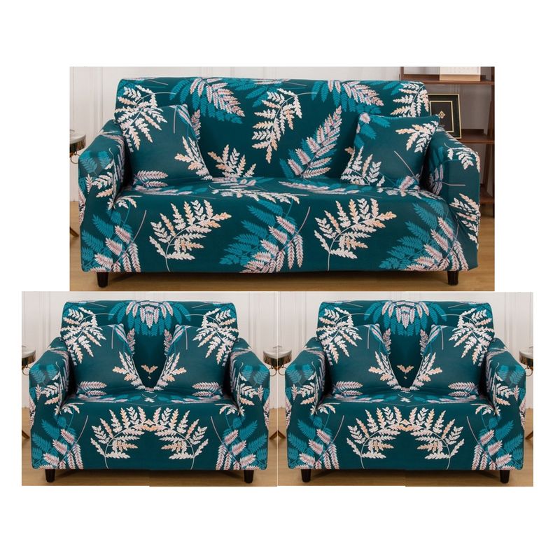 GENERICO - FUNDAS PARA  MUEBLE 3+1+1 CUBRE SILLON  TELA ELASTICA DISEÑO HOJAS TF