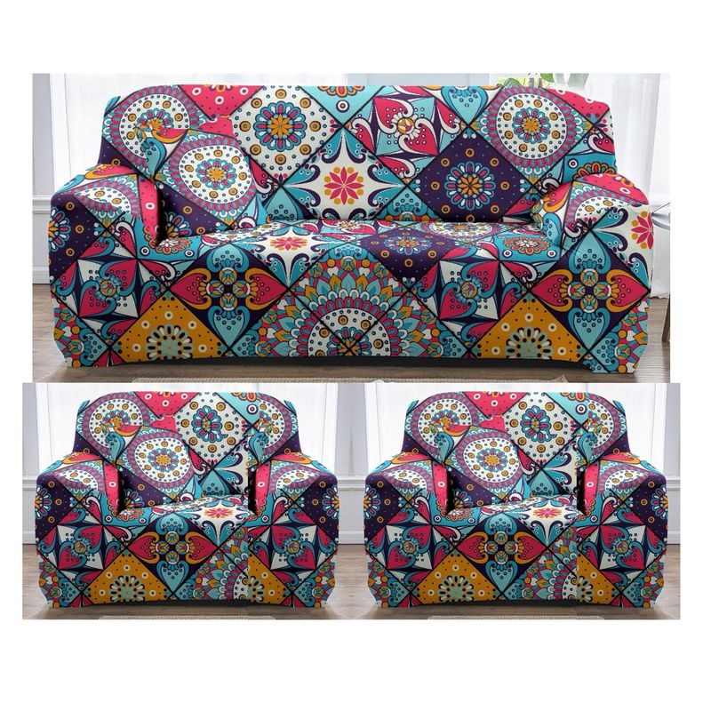 GENERICO - FUNDAS PARA  MUEBLE 3+1+1 CUBRE SILLON  TELA ELASTICADISEÑO MULTICOLOR TF