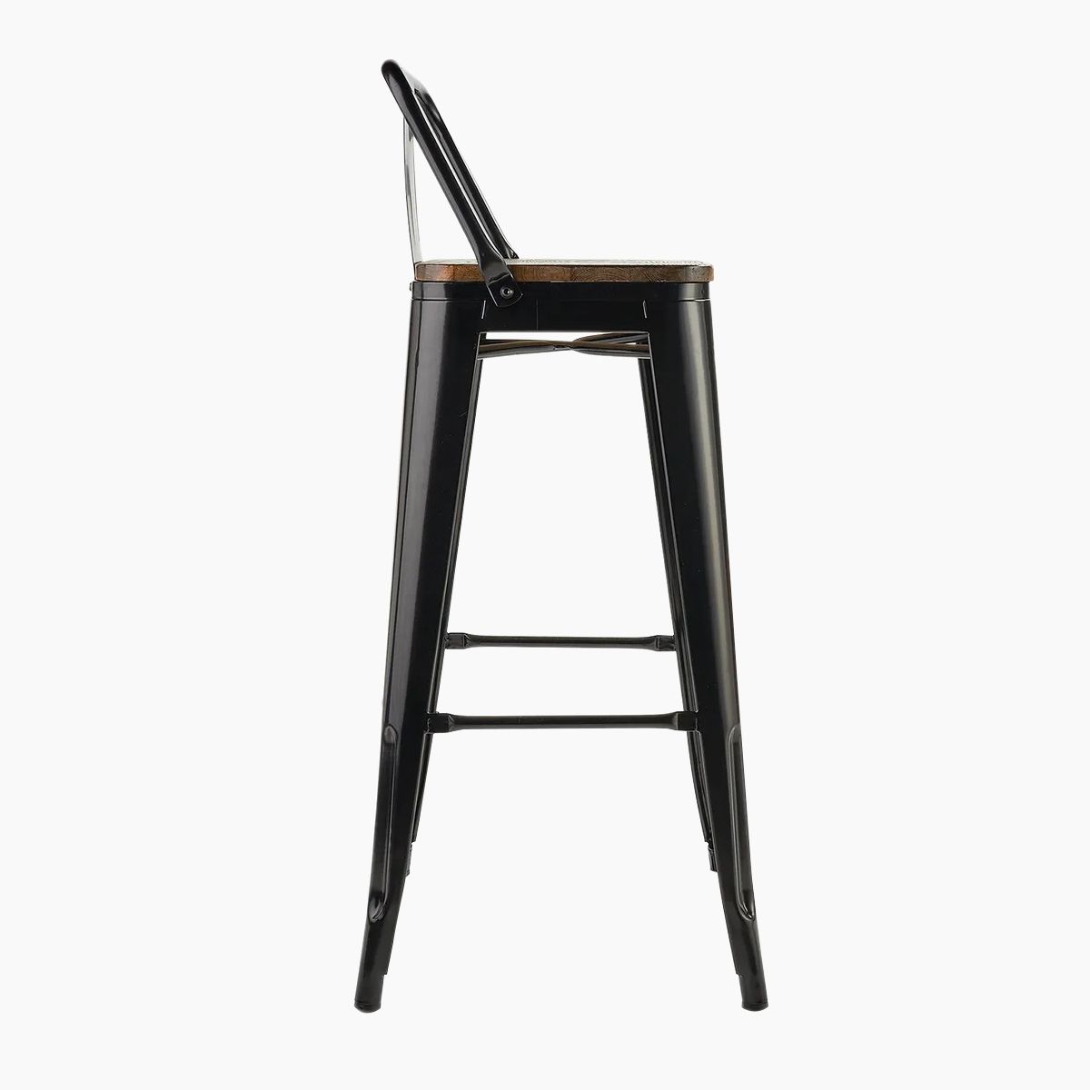 GENERICO - Taburete Tolix Negro Con Asiento De Madera De 76cm