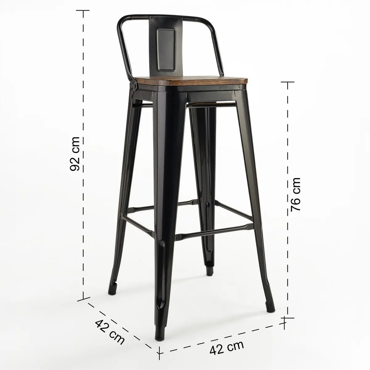 GENERICO - Taburete Tolix Negro Con Asiento De Madera De 76cm