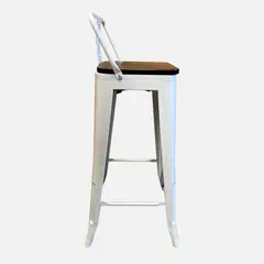 VENHOOUSE - Taburete Tolix Blanco Con Asiento De Madera De 76cm