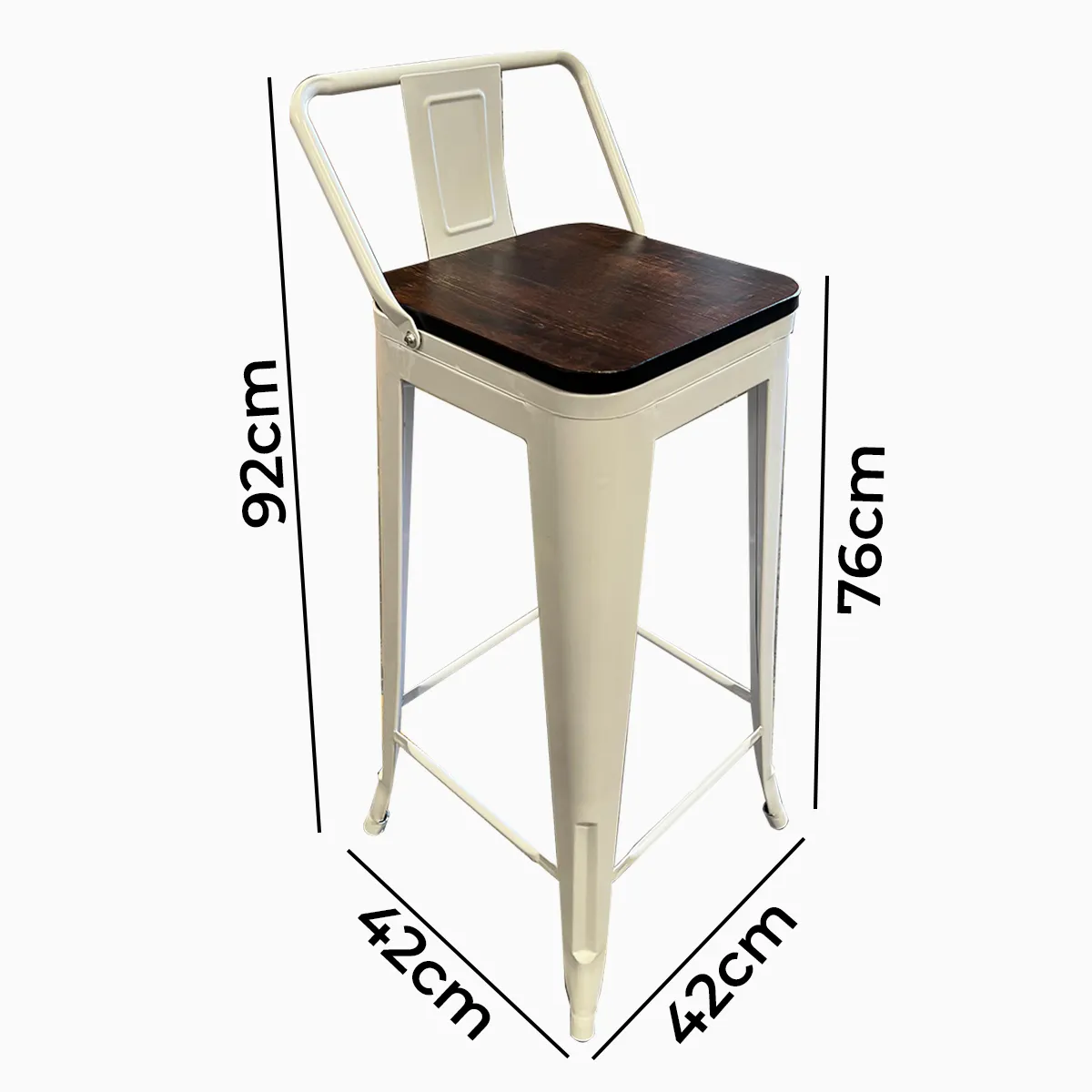 VENHOOUSE - Taburete Tolix Blanco Con Asiento De Madera De 76cm