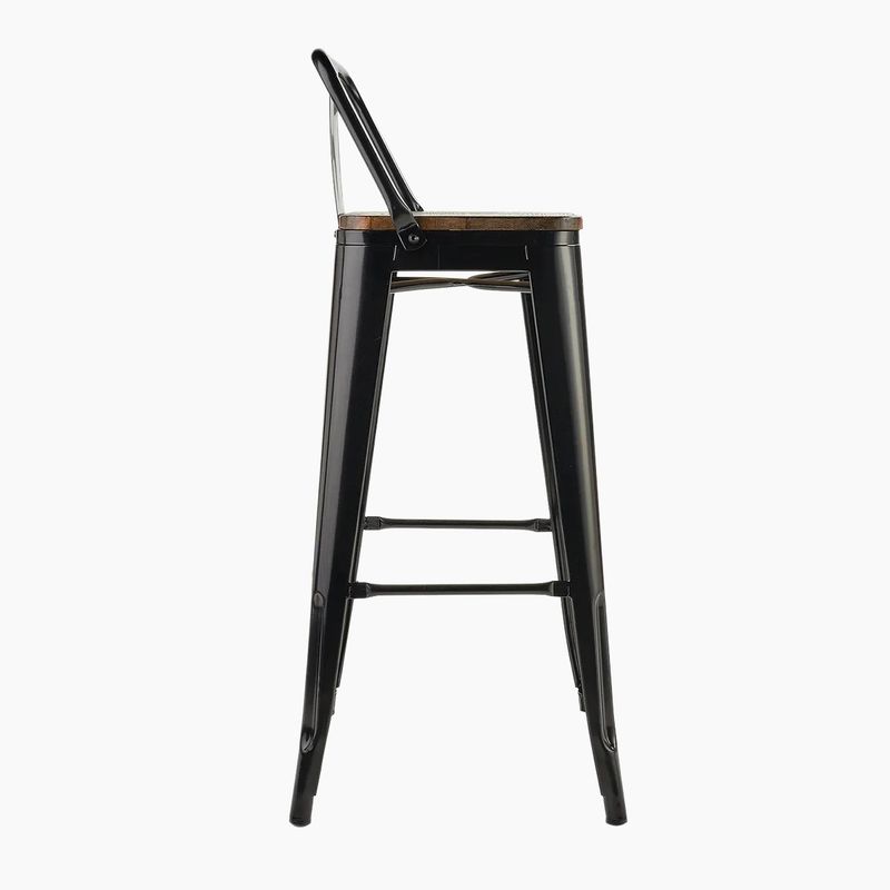 GENERICO - Pack 2 Taburetes Tolix Negro Con Asiento De Madera De 76cm
