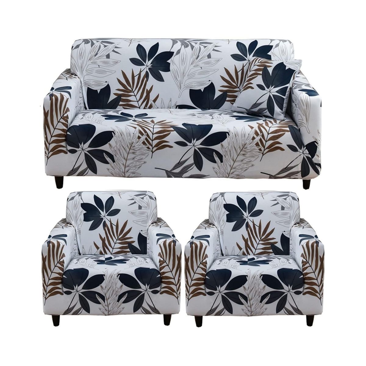 GENERICO - FUNDAS PARA  MUEBLE 3+1+1 CUBRE SILLON  TELA ELASTICA BLANCO HOJAS TF