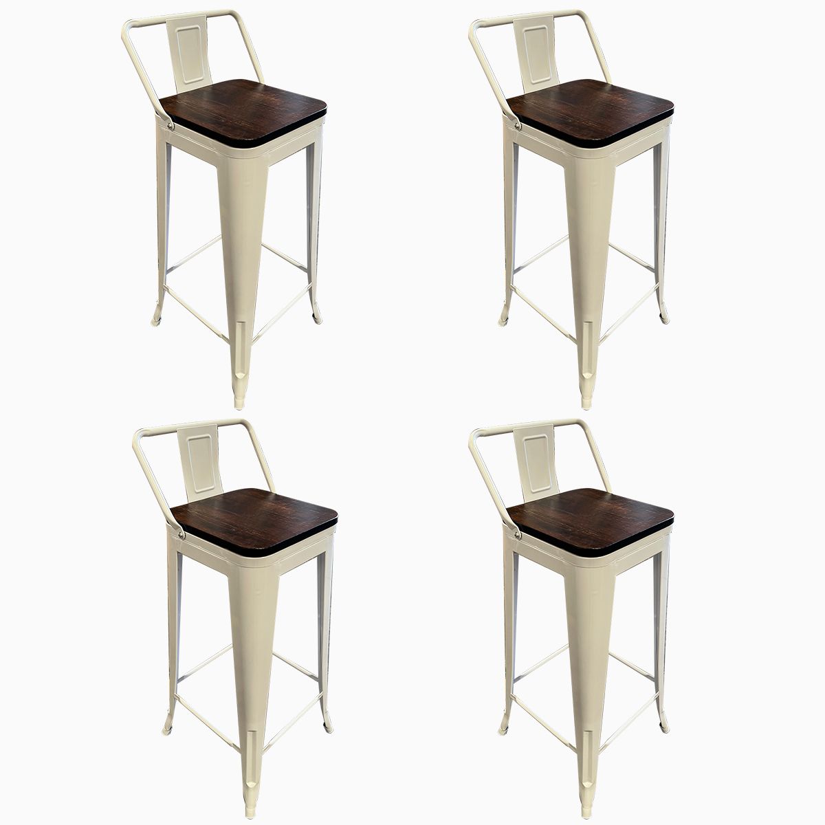 VENHOOUSE - Pack 4 Taburetes Tolix Blanco Con Asiento De Madera De 76cm