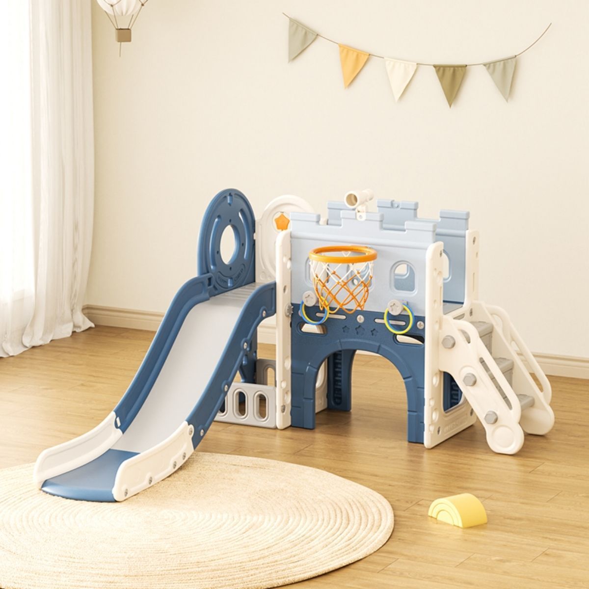 AUCKLAND OUTDOOR - Juego Resbalin Infantil Patio Aro Telescopio Tobogan Azul