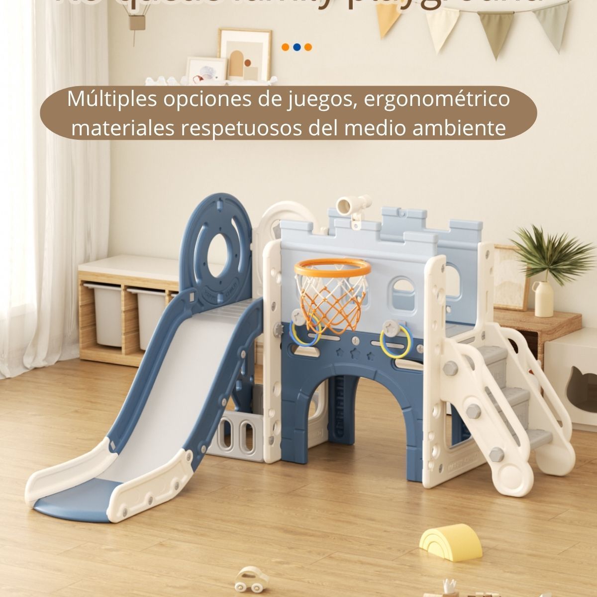 AUCKLAND OUTDOOR - Juego Resbalin Infantil Patio Aro Telescopio Tobogan Azul
