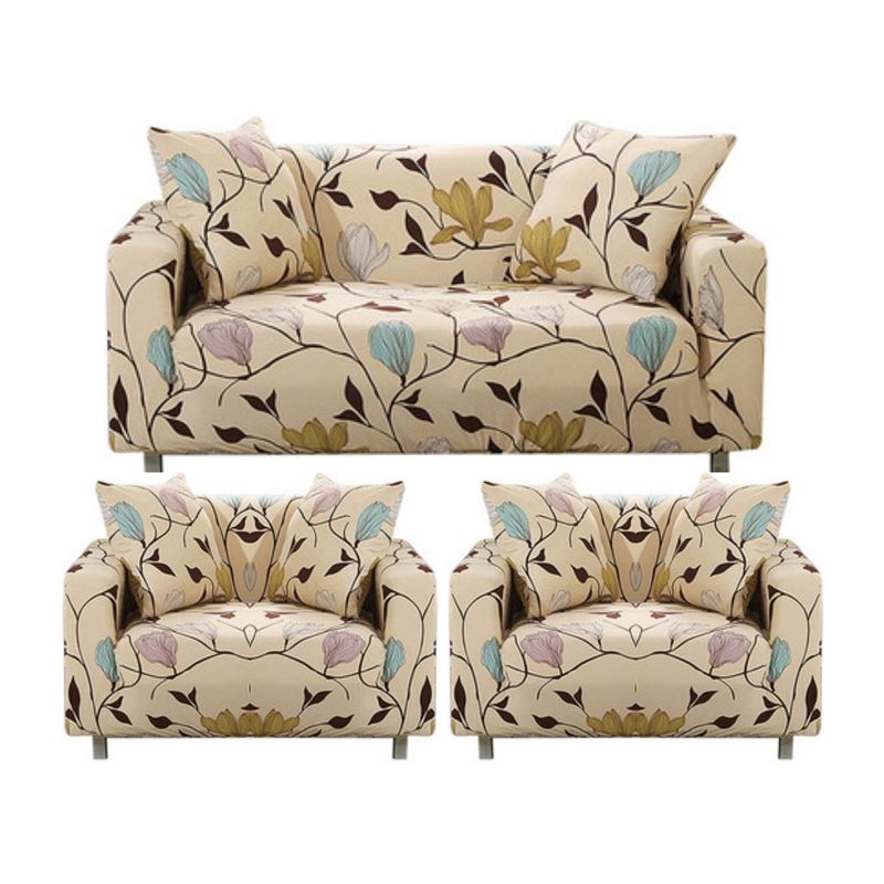 GENERICO - FUNDAS PARA  MUEBLE 3+1+1 CUBRE SILLON  TELA ELASTICA BEIGE HOJAS TF