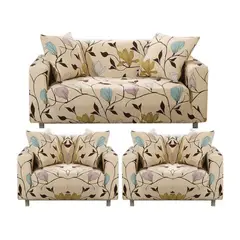 GENERICO - FUNDAS PARA MUEBLE 3+1+1 CUBRE SILLON TELA ELASTICA BEIGE HOJAS TF