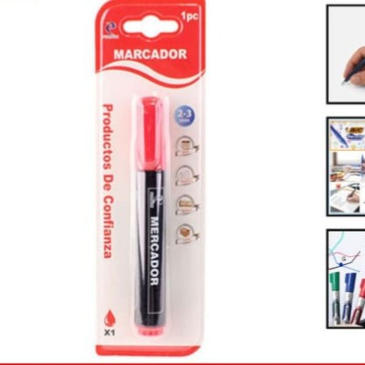 GENERICO - Lapiz Marcador Set 3 Unidades Rojo