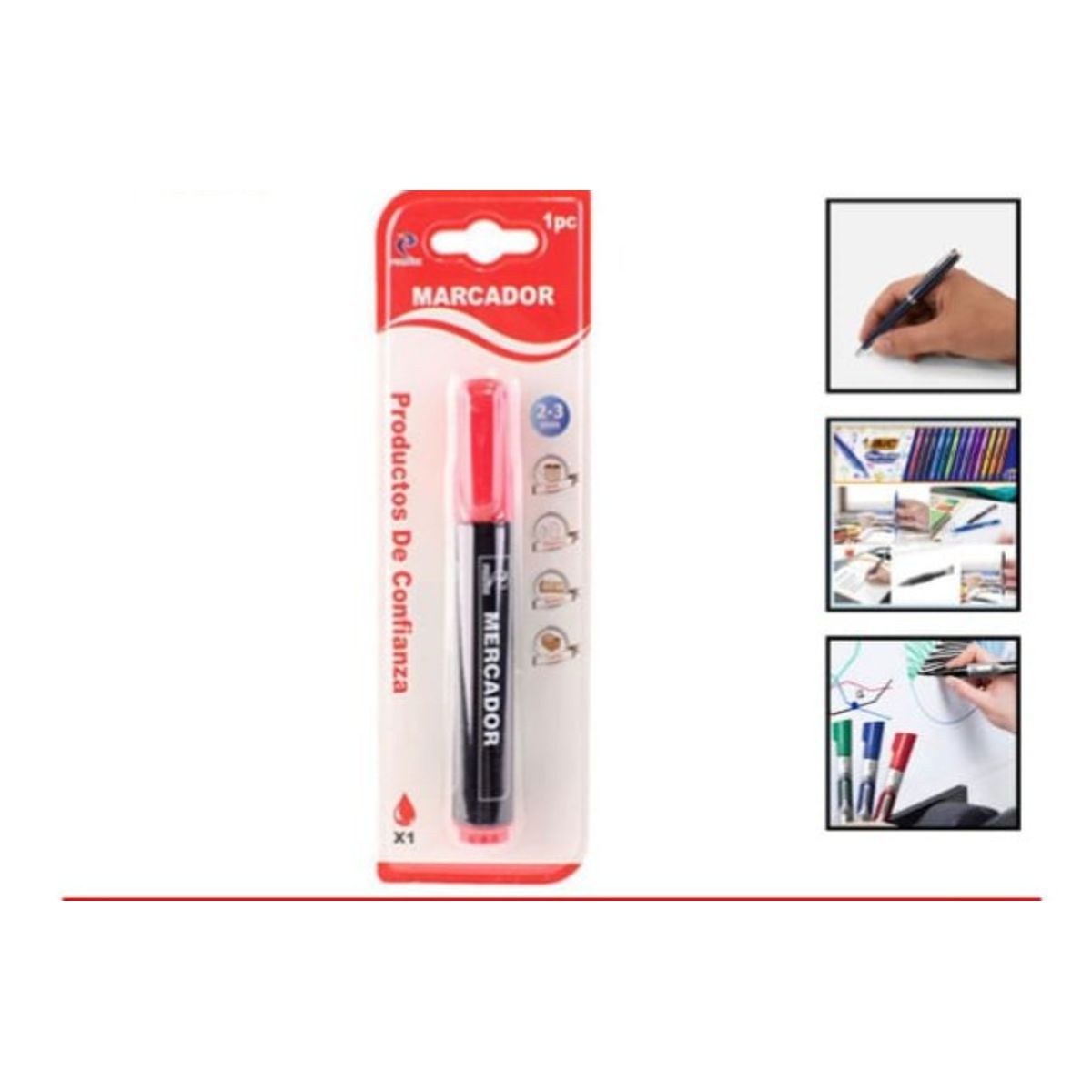 GENERICO - Lapiz Marcador Set 3 Unidades Rojo