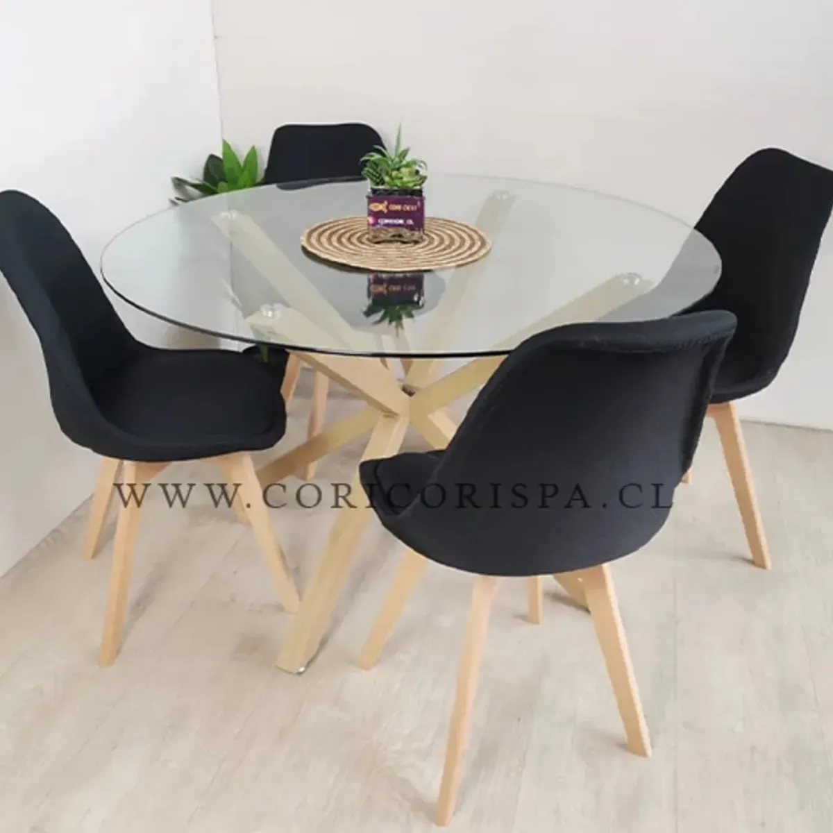 CORI CORI - Juego de Comedor Warwick 100cms + 4 Sillas Tulip Lino
