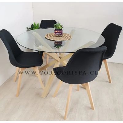 Imagen 1 del producto Juego de Comedor Warwick 100cms + 4 Sillas Tulip Lino