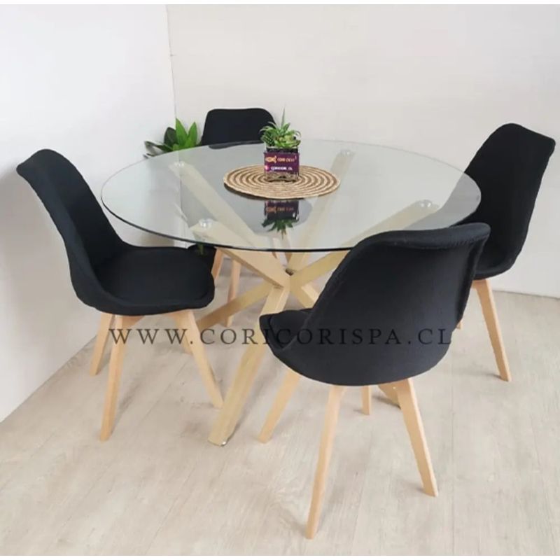 CORI CORI - Juego de Comedor Warwick 100cms + 4 Sillas Tulip Lino Negro