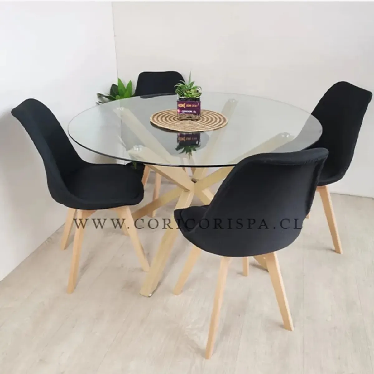 CORI CORI - Juego de Comedor Warwick 100cms + 4 Sillas Tulip Lino