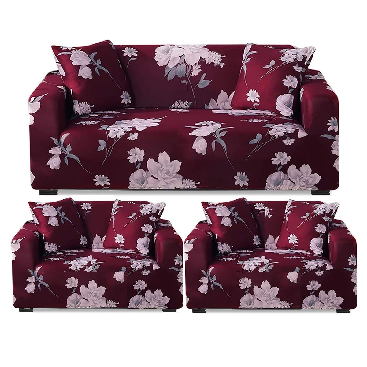 GENERICO - FUNDAS PARA  MUEBLE 3+1+1 CUBRE SILLON  TELA ELASTICA BURDEO FLOR  TF