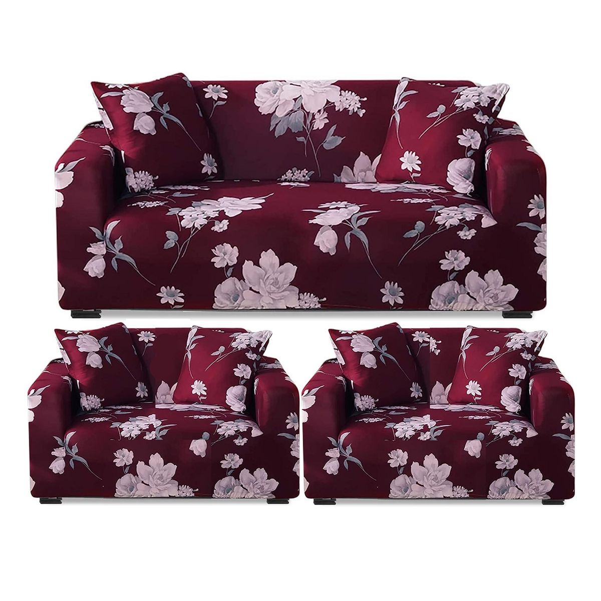 GENERICO - FUNDAS PARA  MUEBLE 3+1+1 CUBRE SILLON  TELA ELASTICA BURDEO FLOR  TF