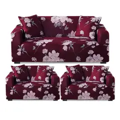GENERICO - FUNDAS PARA MUEBLE 3+1+1 CUBRE SILLON TELA ELASTICA BURDEO FLOR TF