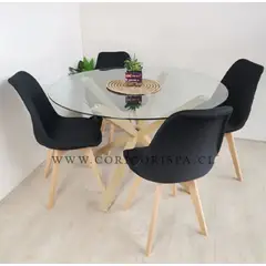 CORI CORI - Juego de Comedor Warwick 120cms + 4 Sillas Tulip Lino Negro