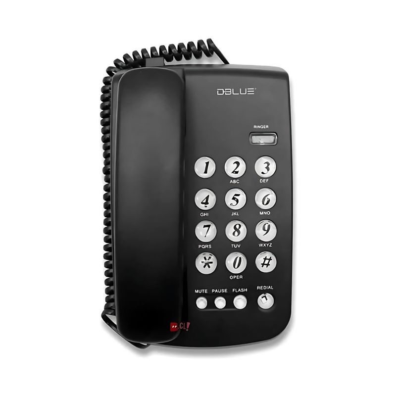 DBLUE - Teléfono Fijo Sobremesa O Pared Números Grandes Negro - Ps