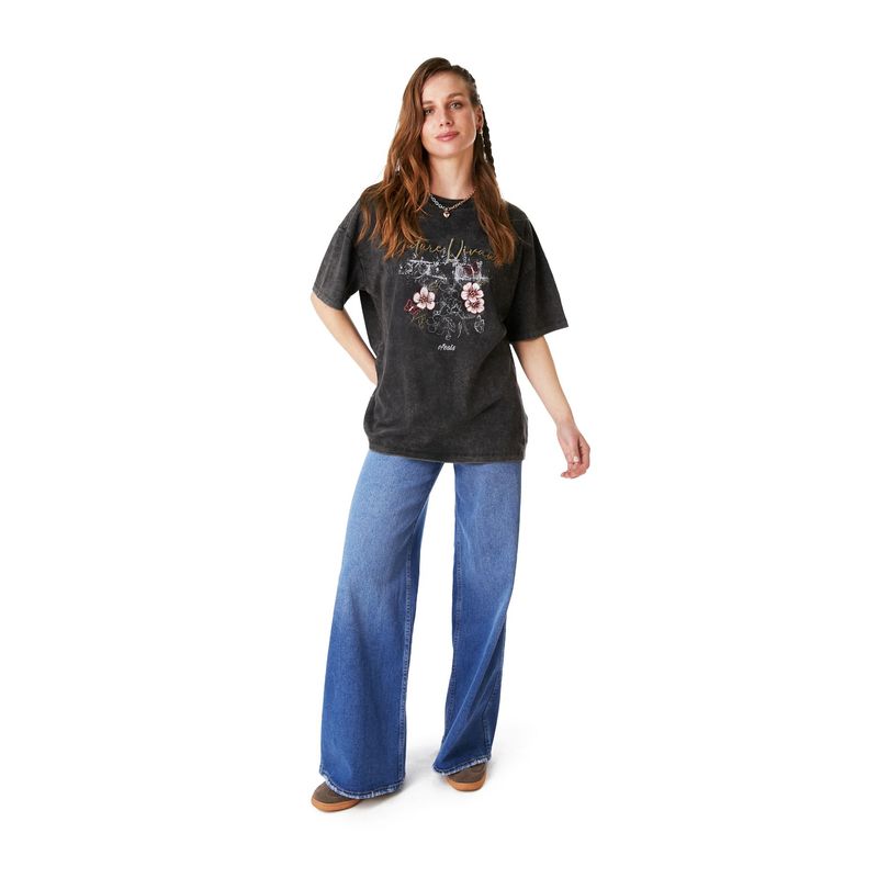 EFESIS - POLERA DICKY OVERSIZE GRAVILLADO Y BORDADO EFESIS - Negro Grafito