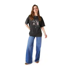 EFESIS - POLERA DICKY OVERSIZE GRAVILLADO Y BORDADO - Negro Grafito