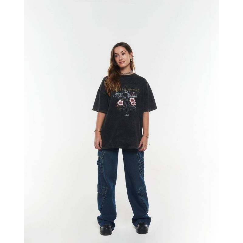 EFESIS - POLERA DICKY OVERSIZE GRAVILLADO Y BORDADO EFESIS - Negro Grafito