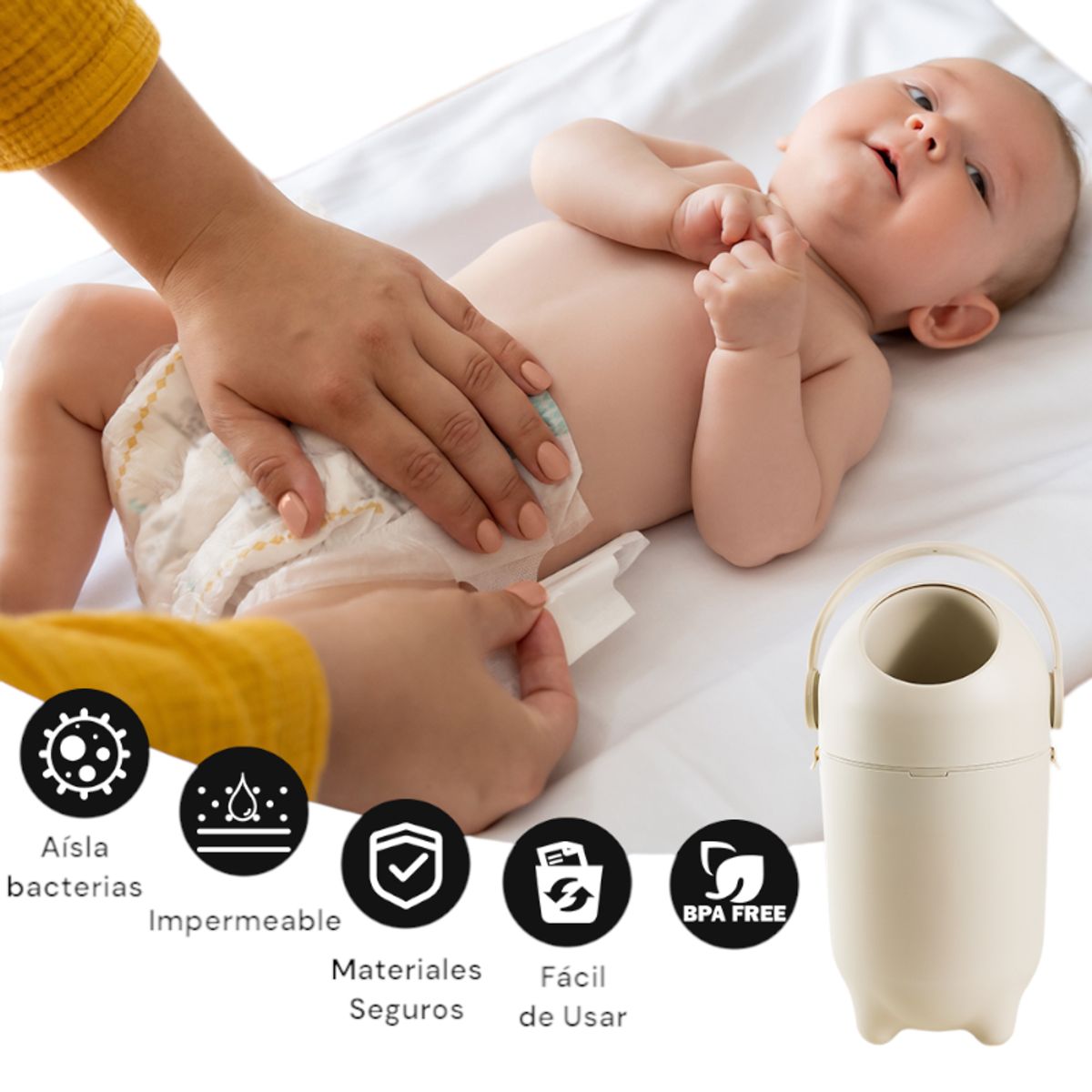 GENERICO - Contenedor de Pañales Hermético Basurero Antiodor - BPA Free