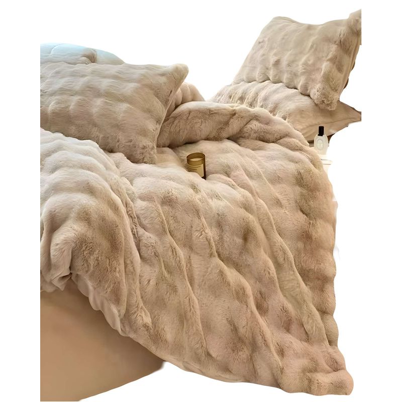 GENERICO - CUBRECAMA PELUDITO CON CHIPORRO BEIGE