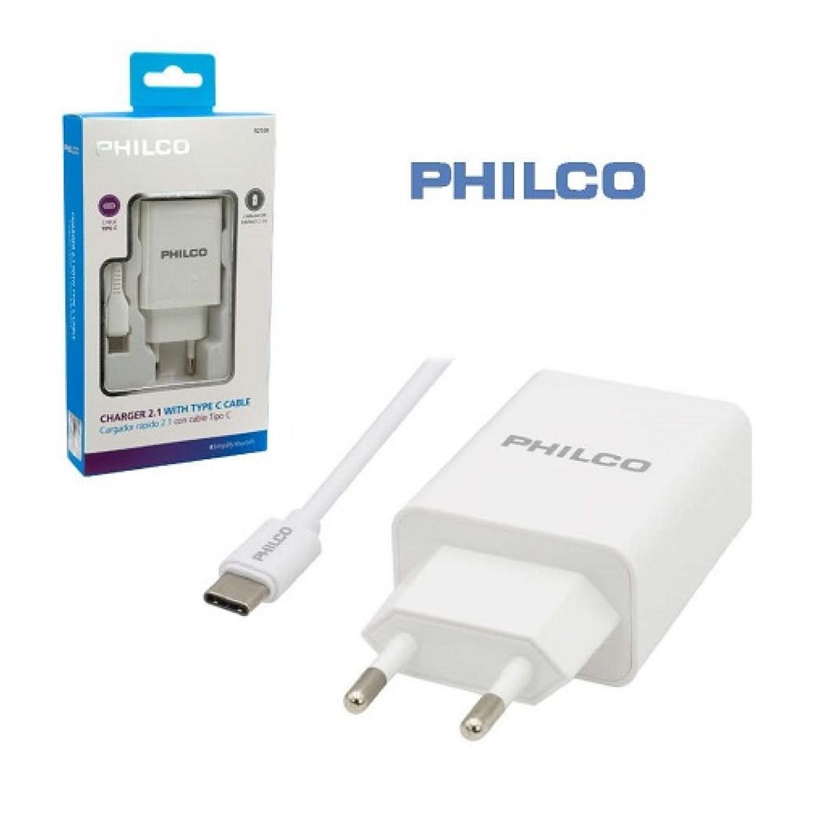 PHILCO - Cargador De Pared USB Tipo C Carga Rapida Blanco Philco