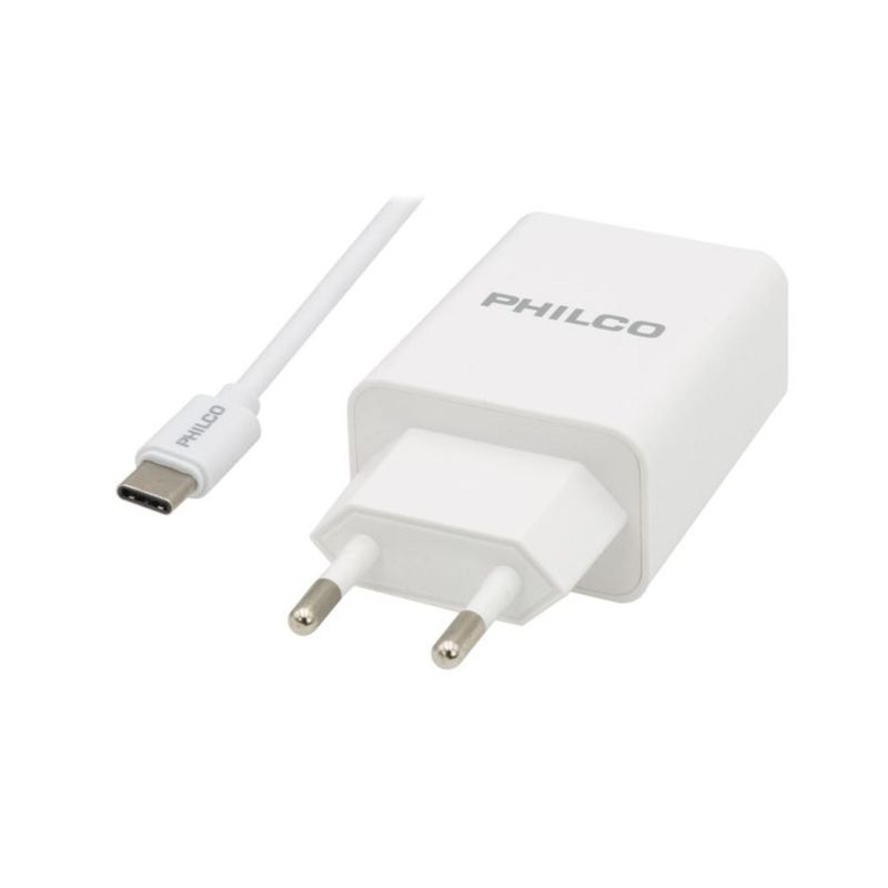 PHILCO - Cargador De Pared USB Tipo C Carga Rapida 18W Blanco Philco