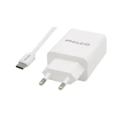 PHILCO - Cargador De Pared USB Tipo C Carga Rapida 18W Blanco