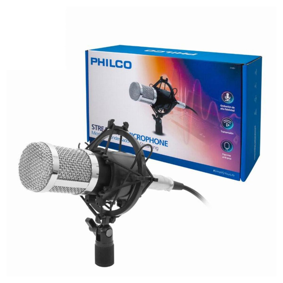 PHILCO - Microfono Condensador Jakc 3.5 Con Soporte Negro Philco