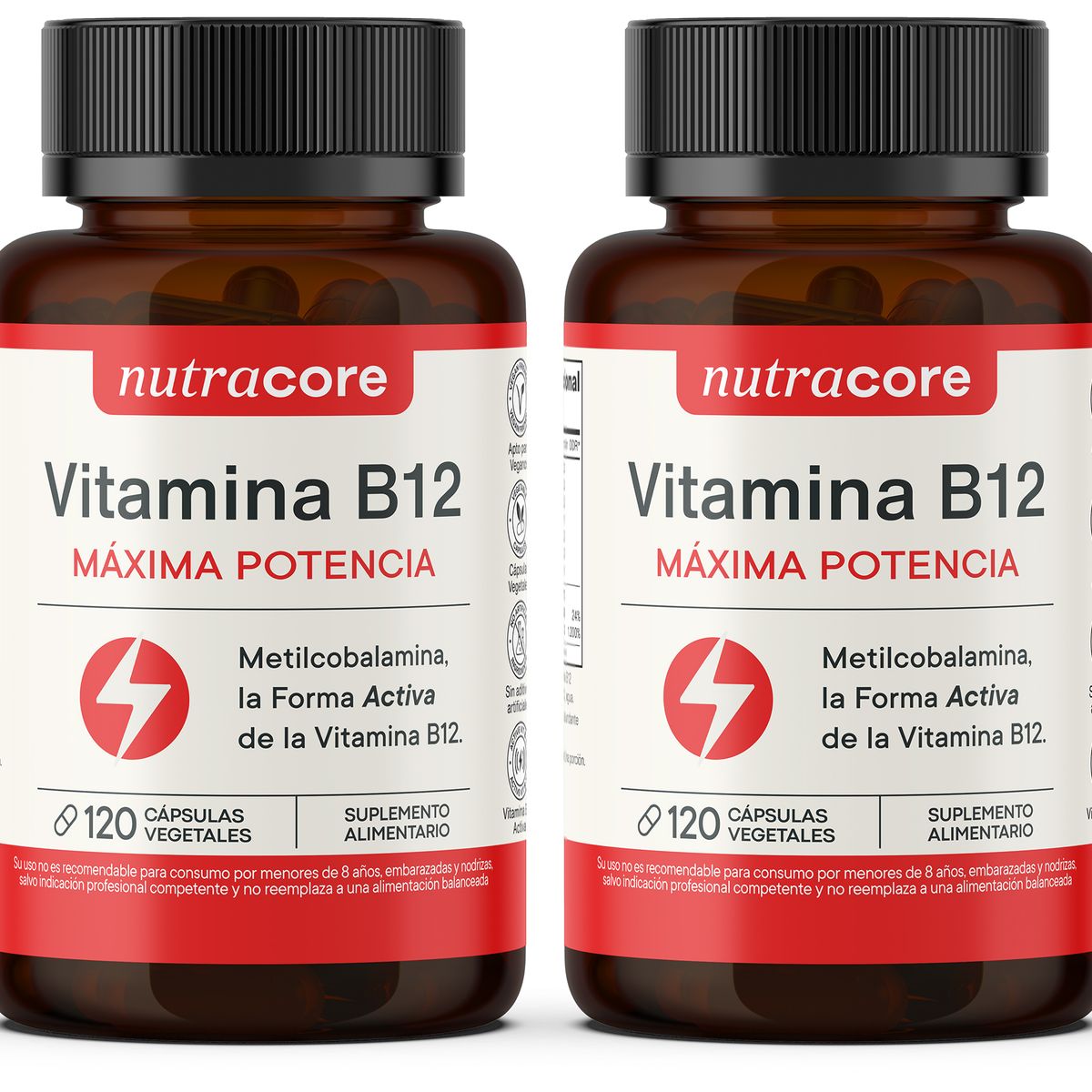 NUTRACORE - Vitamina B12 Activa 12mcg Vegana - Pack 2x120 Cáps Vegetales