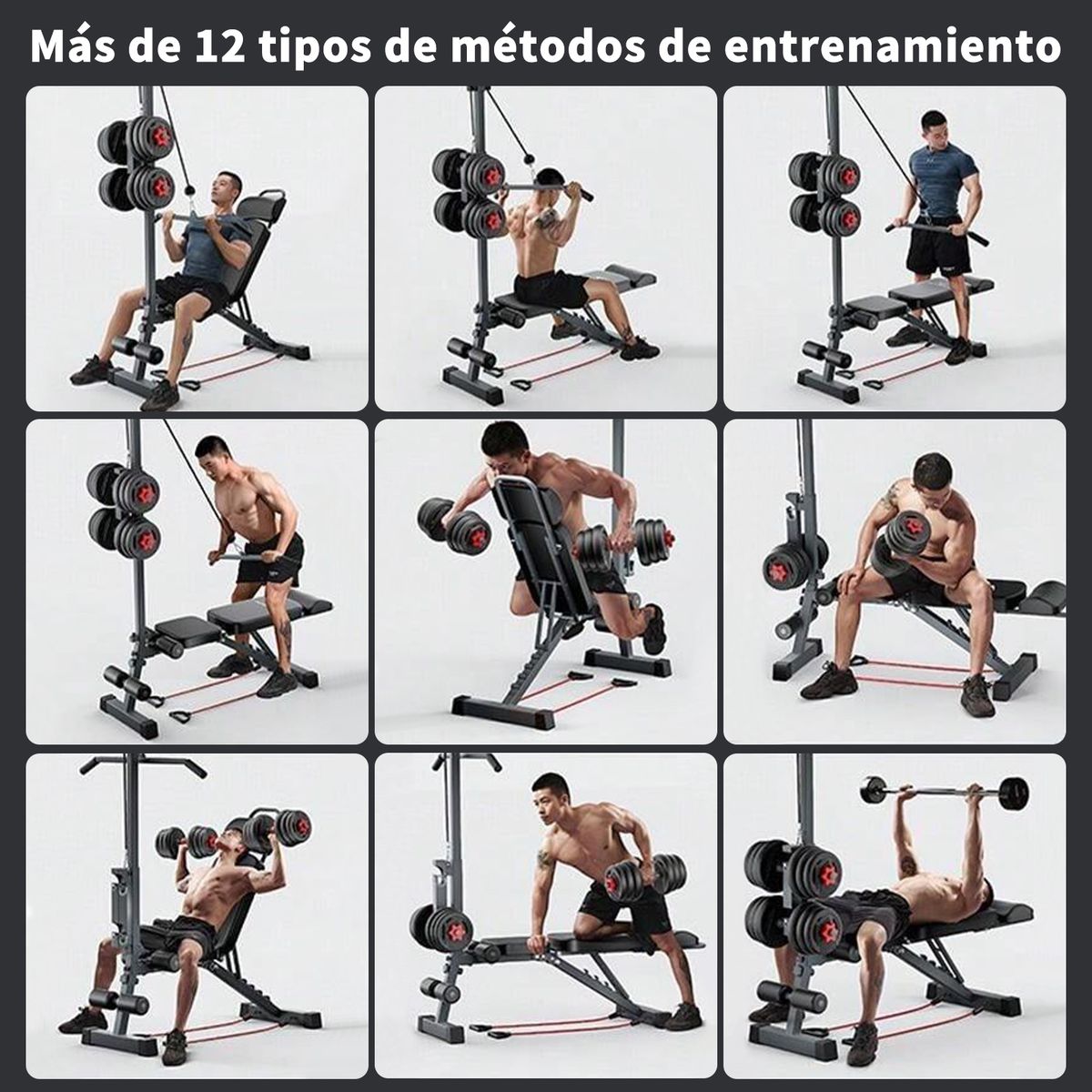 KOKILA - Banco de Ejercicios Reclinable con Sistema de Poleas y Squat