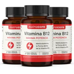 NUTRACORE - Vitamina B12 Activa 12mcg Vegana - Pack 3x120 Cáps Vegetales