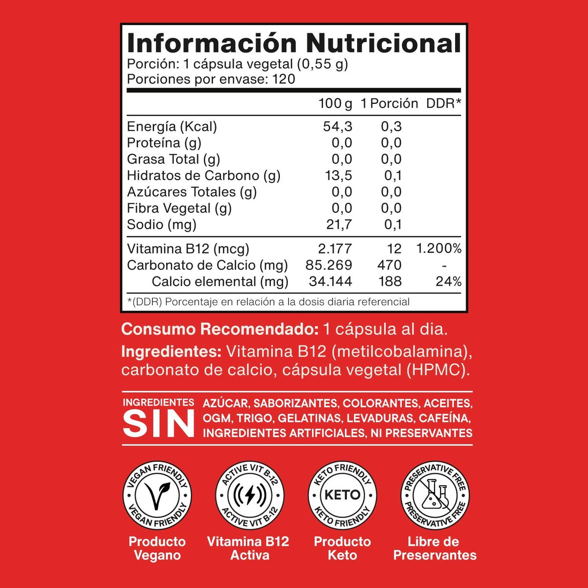 NUTRACORE - Vitamina B12 Activa 12mcg Vegana - Pack 3x120 Cáps Vegetales