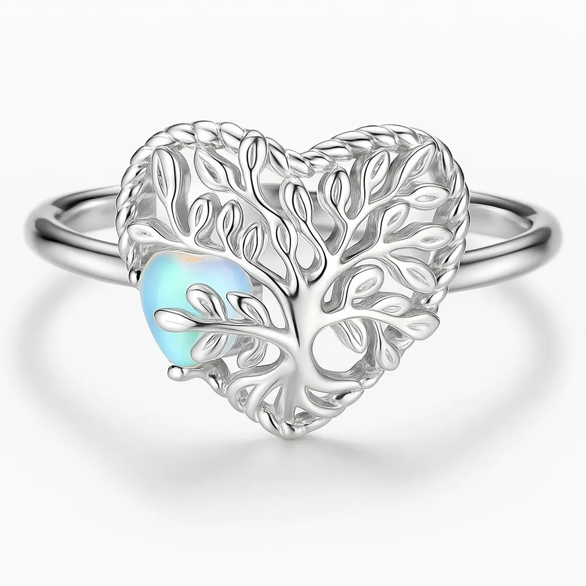 GENERICO - Anillo plata 925 ajustable arbol de la vida piedra luna