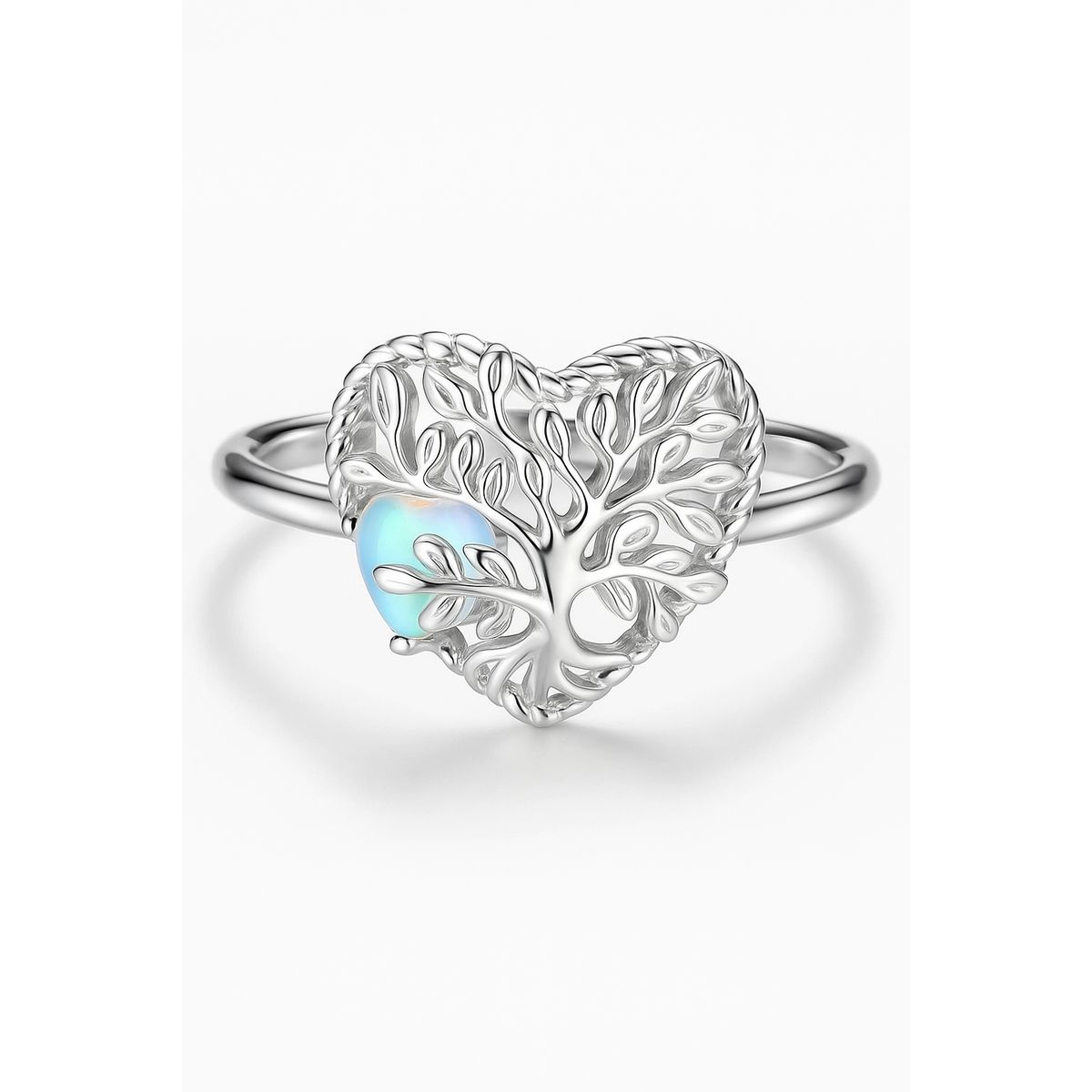 GENERICO - Anillo plata 925 ajustable arbol de la vida piedra luna