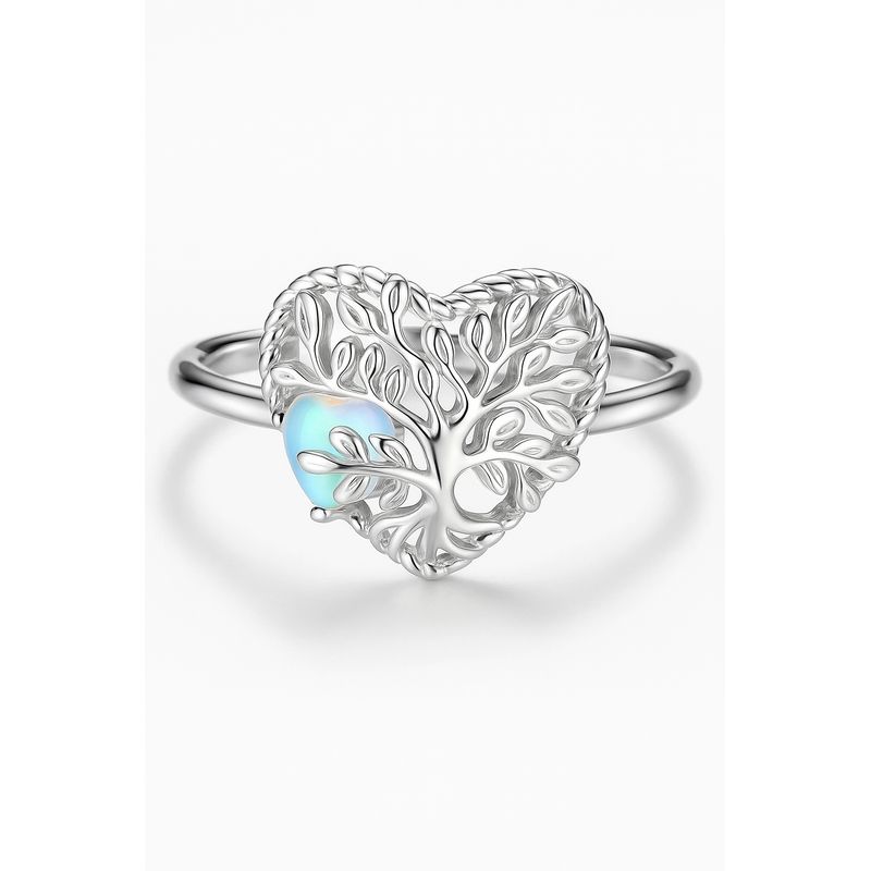 GENERICO - Anillo plata 925 ajustable arbol de la vida piedra luna