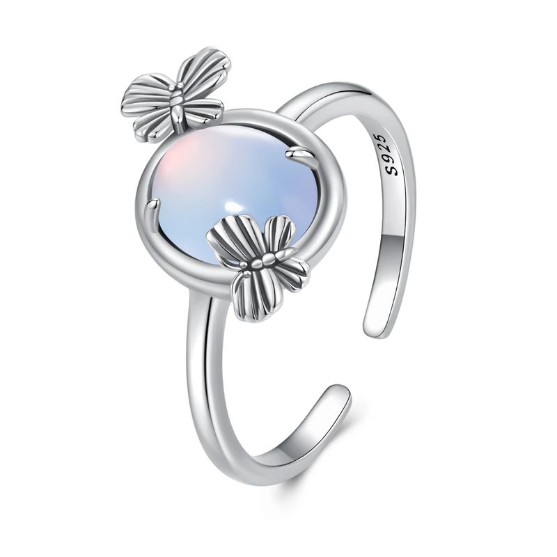GENERICO - Anillo plata 925 ajustable mariposa piedra luna