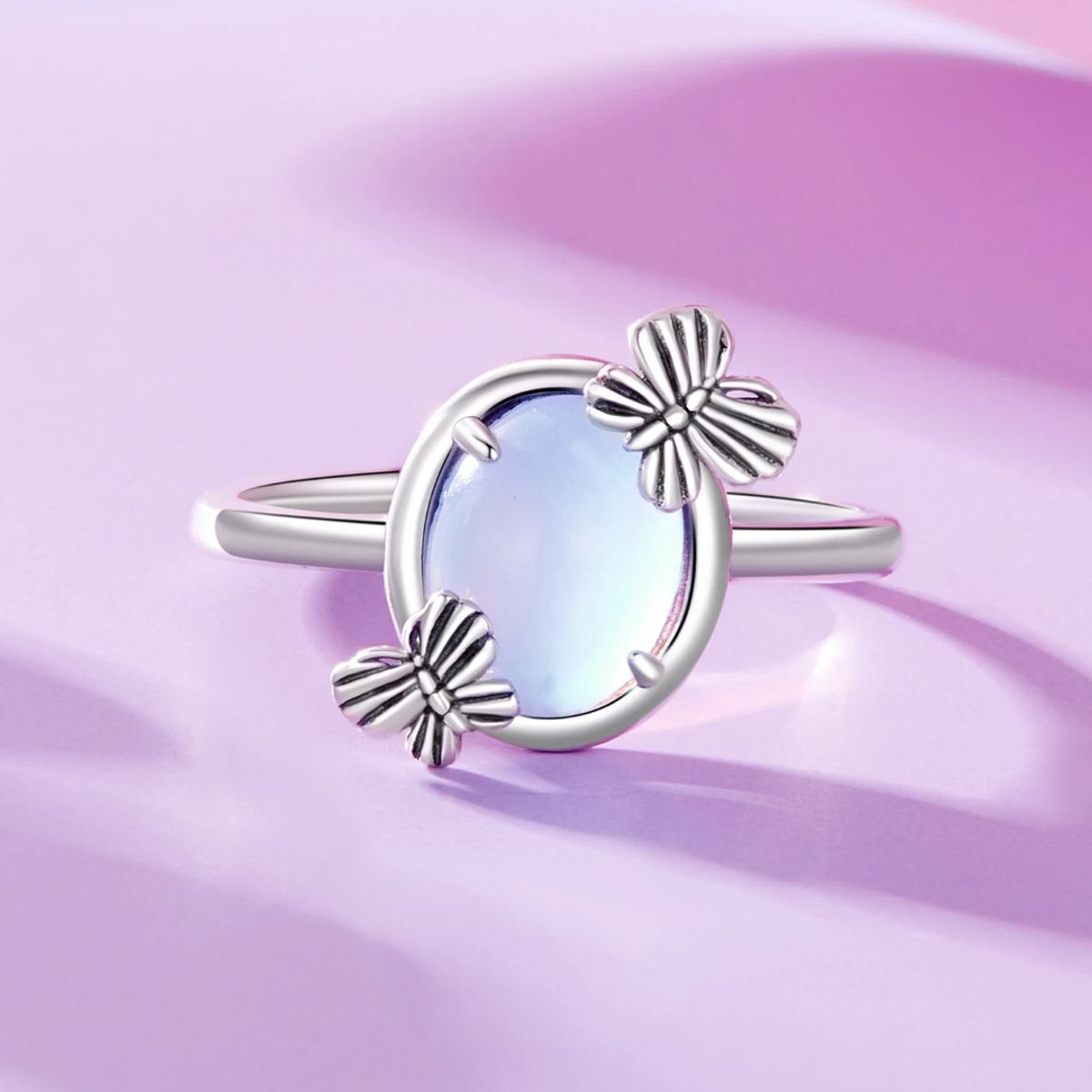 GENERICO - Anillo plata 925 ajustable mariposa piedra luna