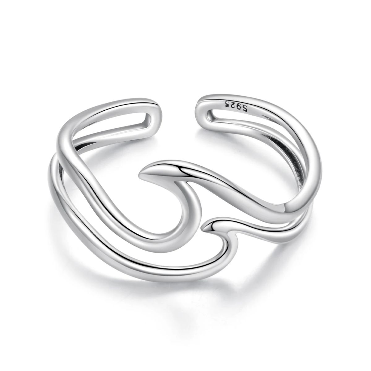 GENERICO - Anillo plata 925 ajustable ola mar ondas wave