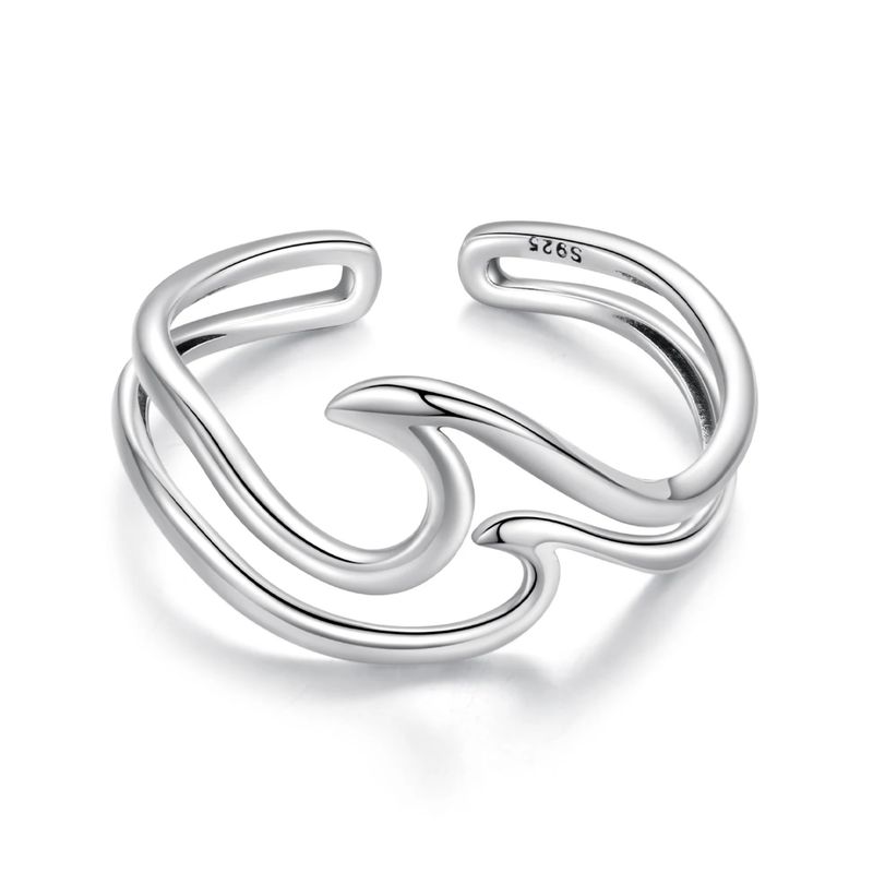 GENERICO - Anillo plata 925 ajustable ola mar ondas wave