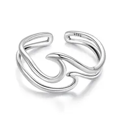 GENERICO - Anillo plata 925 ajustable ola mar ondas wave