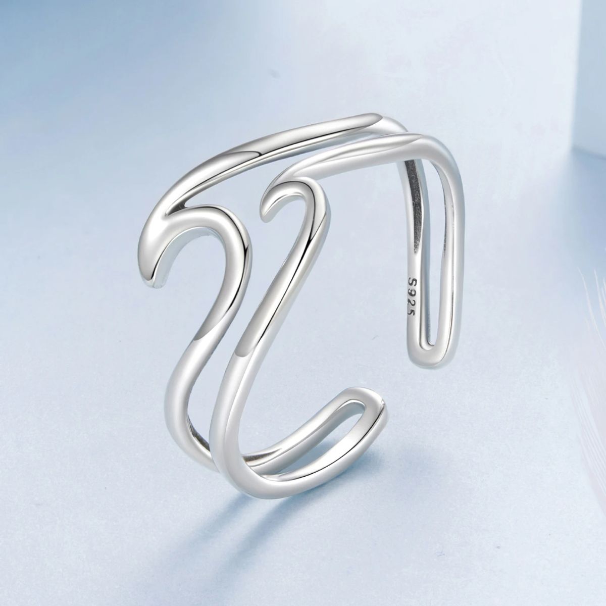GENERICO - Anillo plata 925 ajustable ola mar ondas wave